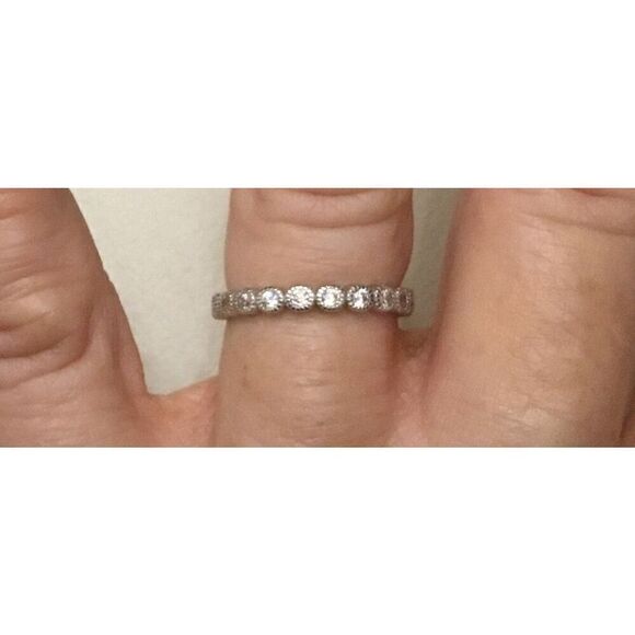 New Milgrain Dots Sim Diamond Eternity Band Sz 8 - Picture 3 of 3